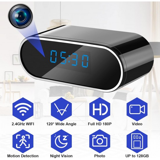 Kablosuz Gizli Kamera Masa Saati - Mini Kamera Kaydedici, Gece Görüş, Hareket Algılama, Wifi