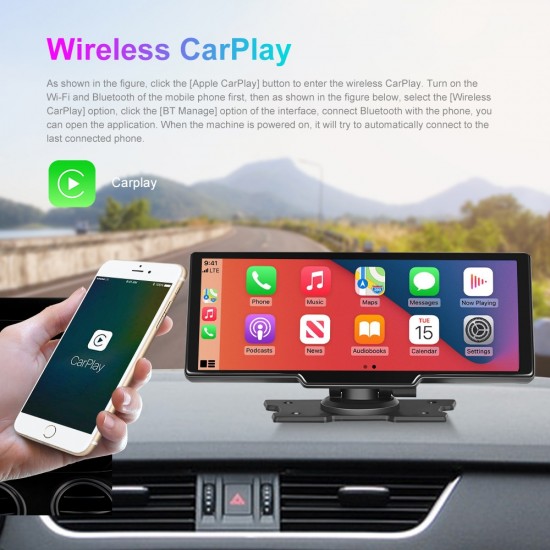 Araç için 10.26 inch Taşınabilir Kablosuz CarPlay Ekran - Android Auto Cep Telefonu Ekranı, IOS ve Android Carplay