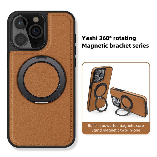 iPhone 15 Pro Max için Yashi 360 Derece Dönen Manyetik Braket Telefon Kılıfı (Min:5 Adet)