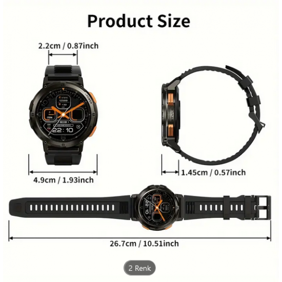 KOSPET TANK T2 Akıllı Saat - AMOLED Ekran, 5 ATM ve IP69K Su Geçirmezl, HIFI Kablosuz Konuşma, 70 Spor Modu, Fitness